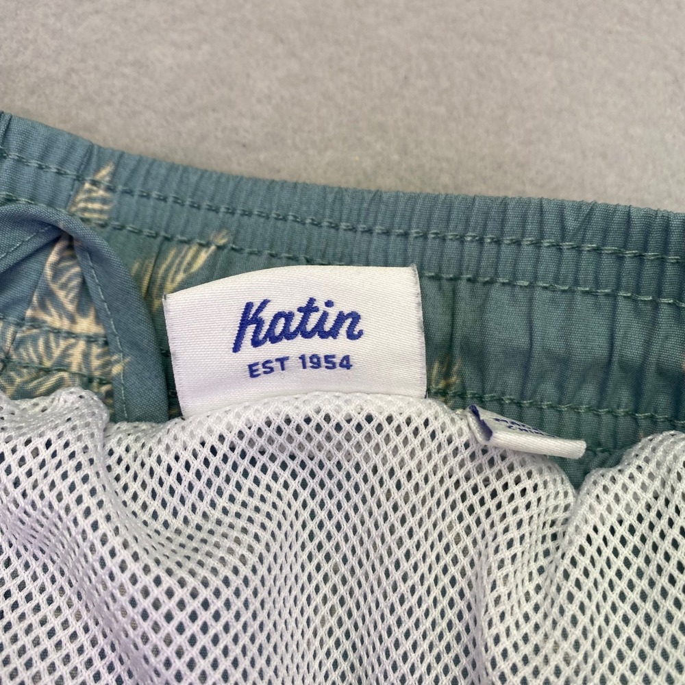 Katin Swim Trunks Men's Small Blue Palm Tree Elastic Waist Drawstring Shorts - Picture 7 of 11
